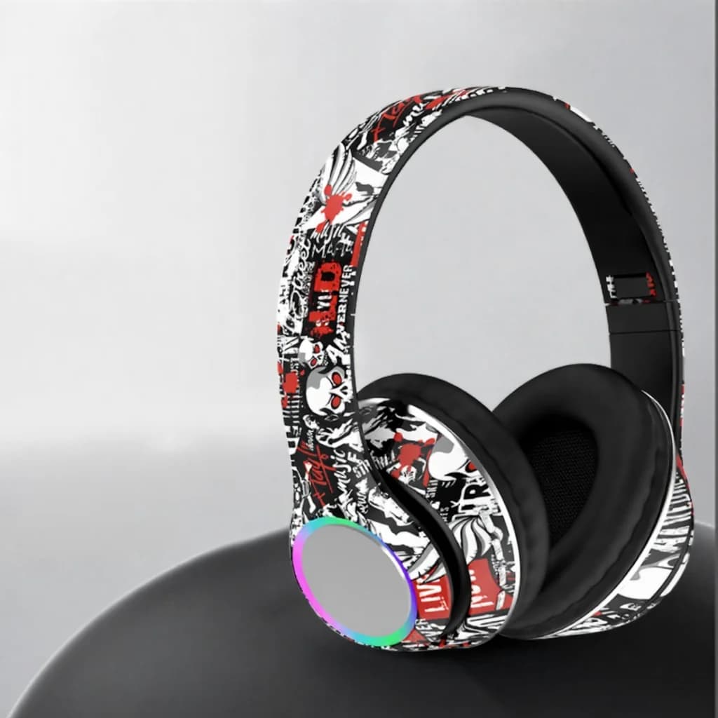 Graffiti Over-Ear Bluetooth-Kopfhörer mit LED-Lichtern und tiefem Bass