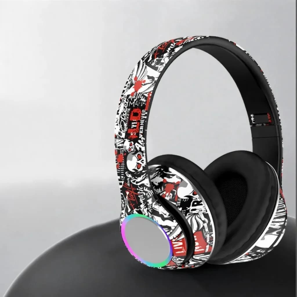 Graffiti Over-Ear Bluetooth-Kopfhörer mit LED-Lichtern und tiefem Bass