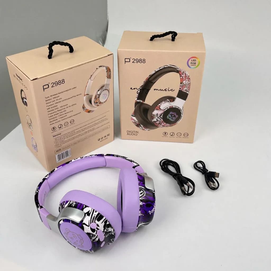Graffiti Over-Ear Bluetooth-Kopfhörer mit RGB-Beleuchtung und Mikrofon