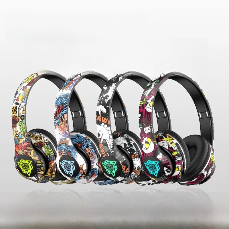 Graffiti Over-Ear Wireless-Kopfhörer mit FM-Radio und TF-Kartensteckplatz