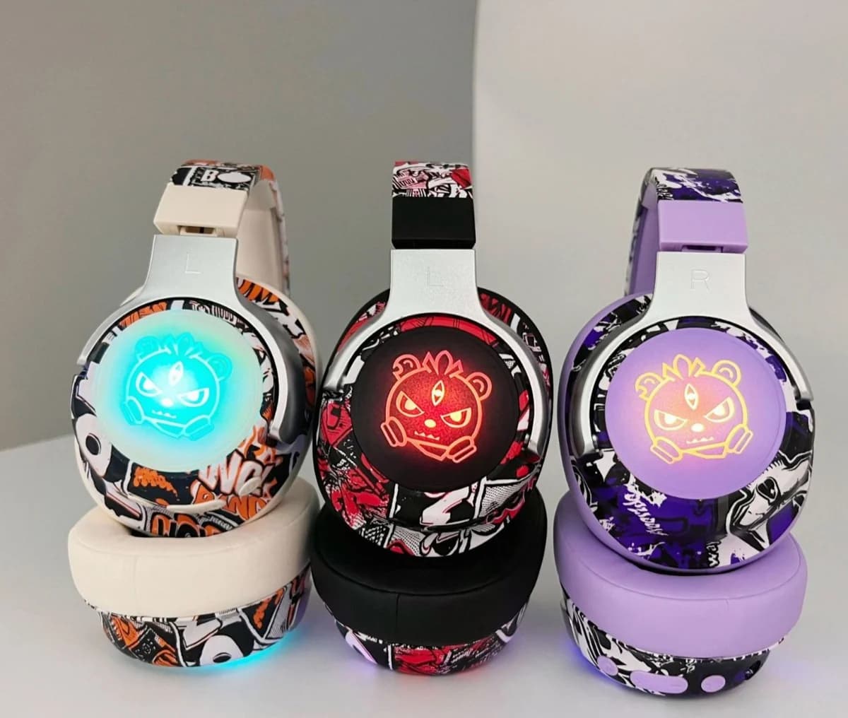 Graffiti Over-Ear Bluetooth-Kopfhörer mit RGB-Beleuchtung und Mikrofon
