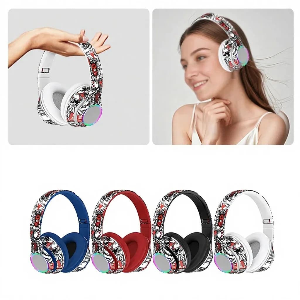 Graffiti Over-Ear Bluetooth-Kopfhörer mit LED-Lichtern und tiefem Bass