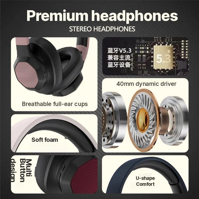 Over-Ear Bluetooth-Kopfhörer mit FM-Radio und TF-Kartensteckplatz