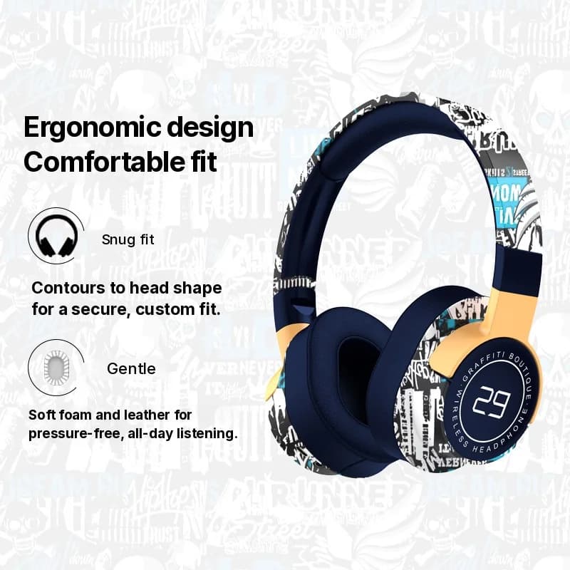 Over-Ear Wireless Bluetooth-Kopfhörer mit FM-Radio und tiefem Bass