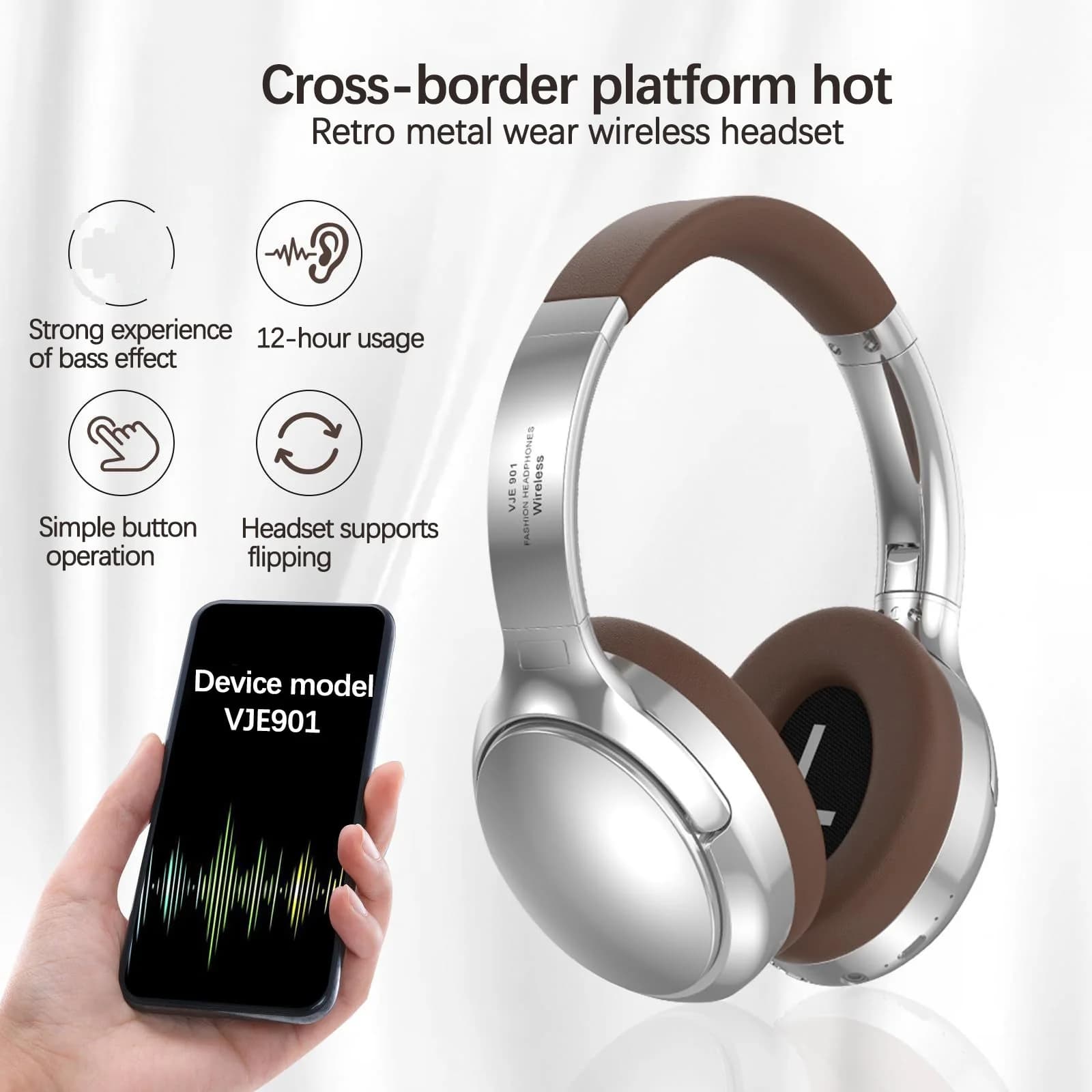 Retro Wireless Bluetooth Over-Ear-Stereo-Kopfhörer mit Mikrofon
