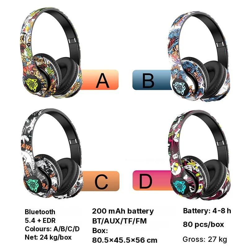 Wireless Bluetooth Over-Ear-Kopfhörer mit Graffiti-Design, faltbar