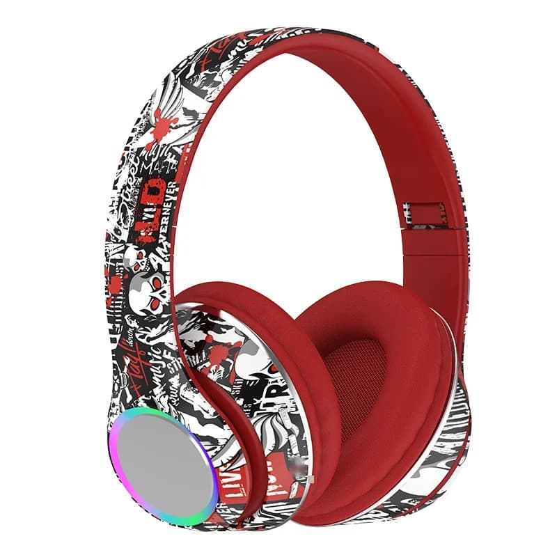 Graffiti Over-Ear Bluetooth-Kopfhörer mit LED-Lichtern und tiefem Bass