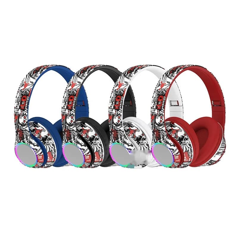 Graffiti Over-Ear Bluetooth-Kopfhörer mit LED-Lichtern und tiefem Bass