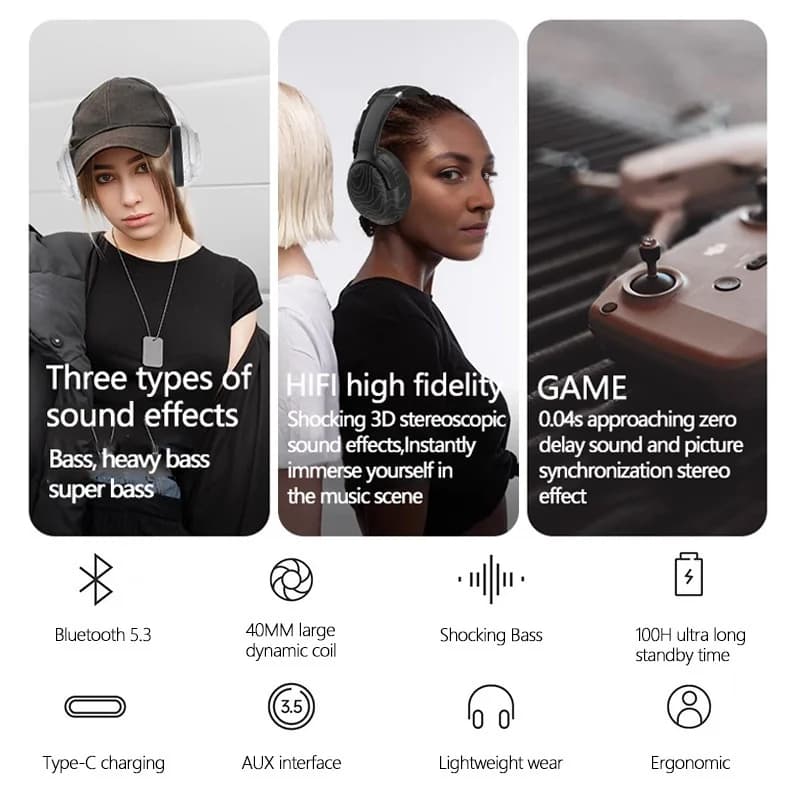 Kabellose Over-Ear Bluetooth-Kopfhörer mit FM-Radio und Rauschunterdrückung